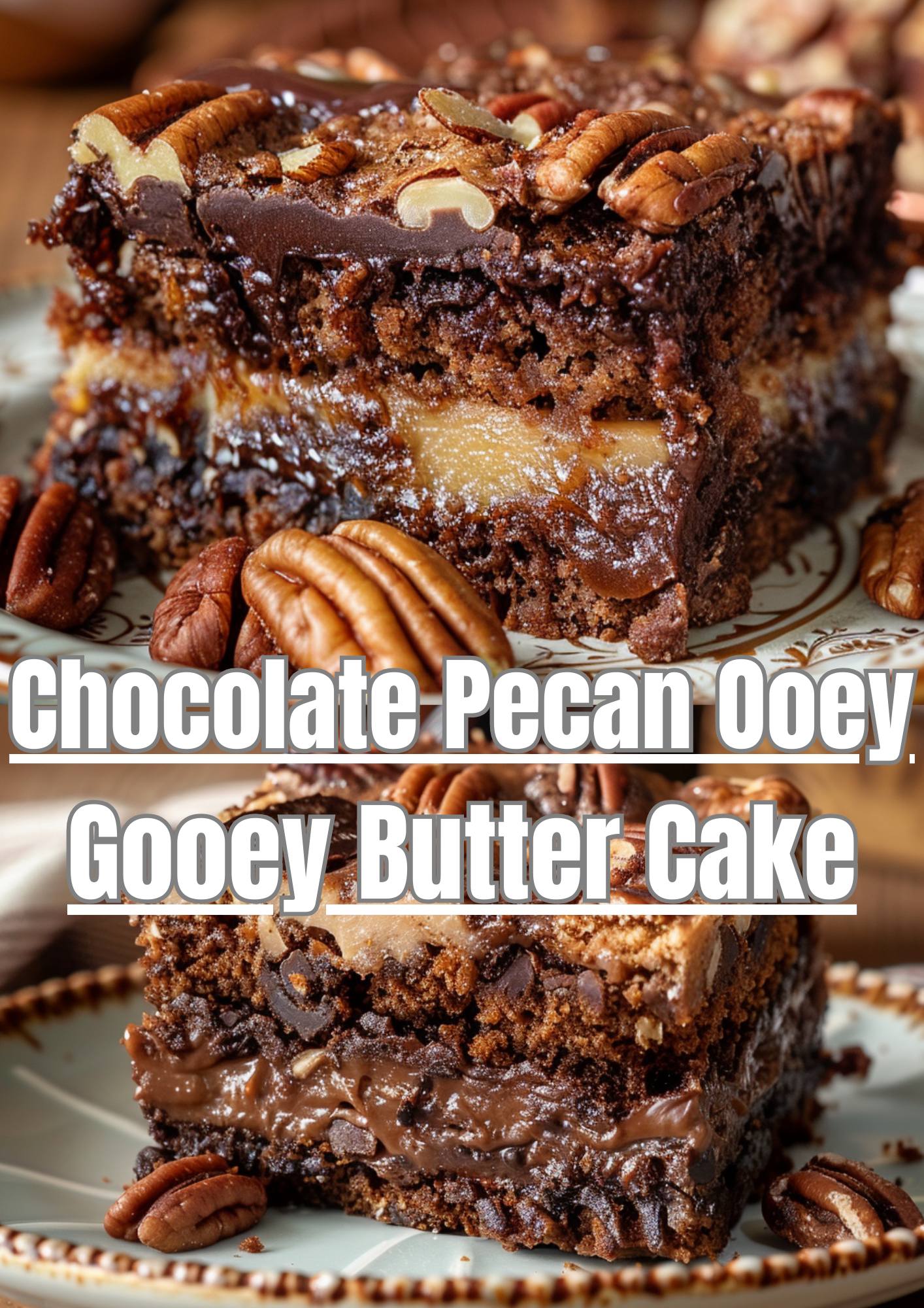 Decadent Chocolate Pecan Ooey Gooey Butter Cake