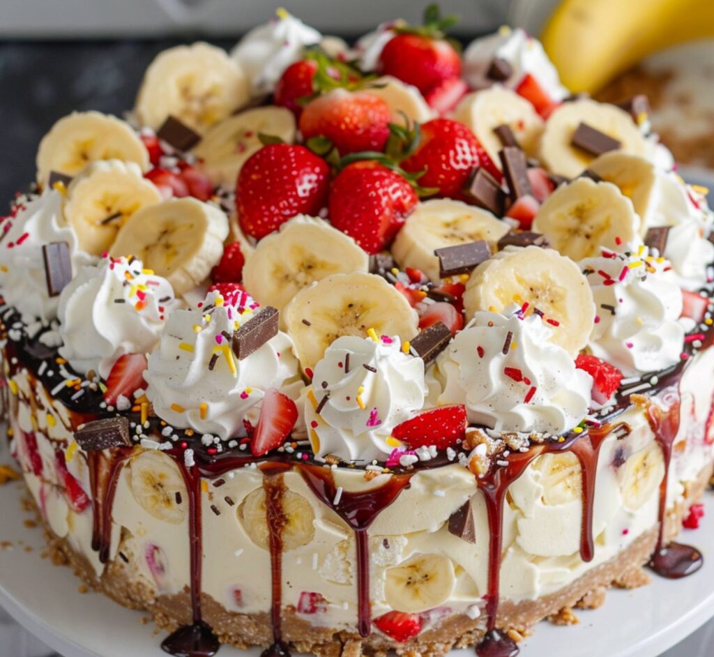 Heavenly No-Bake Banana Split Cheesecake