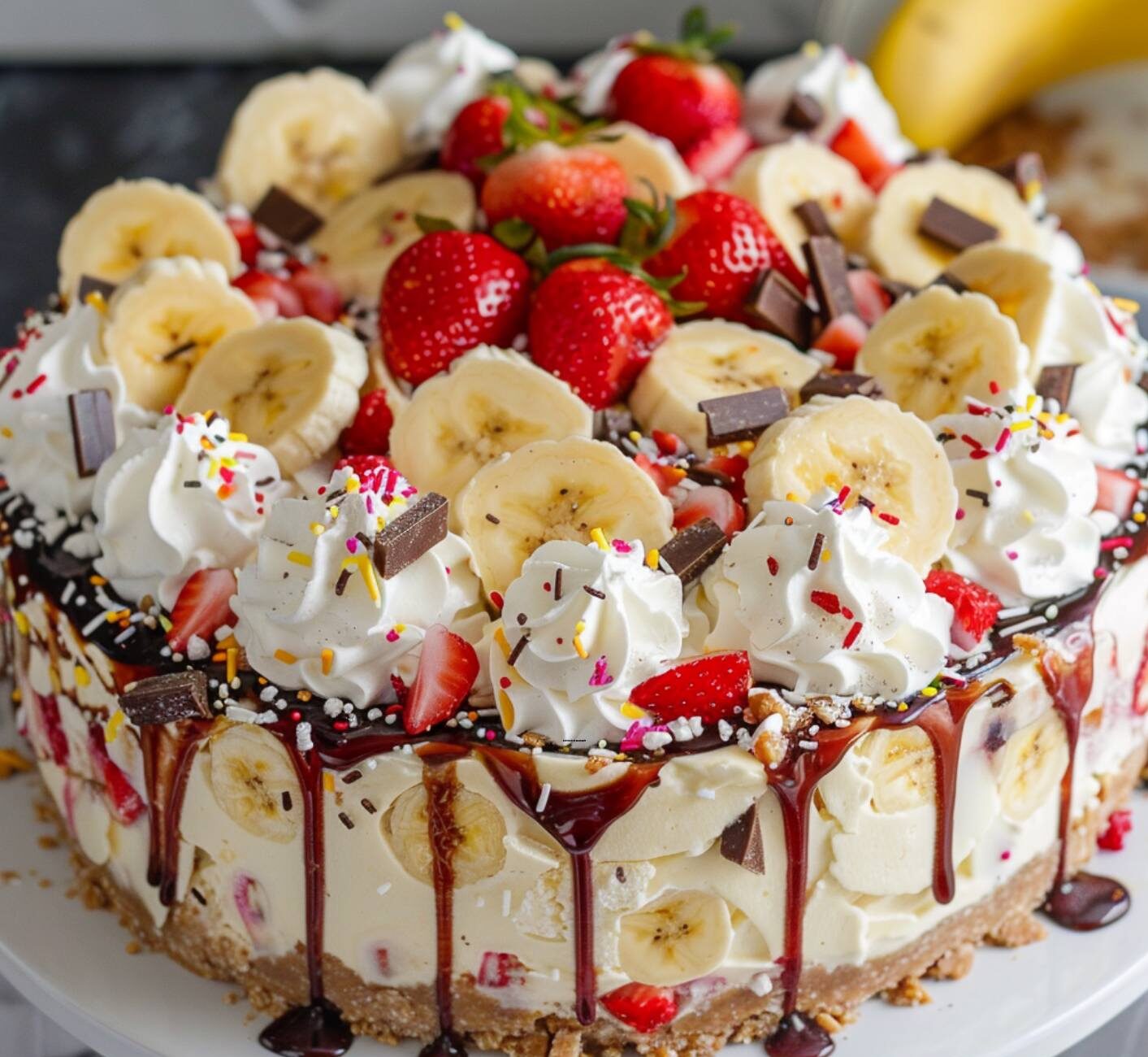 Heavenly No-Bake Banana Split Cheesecake