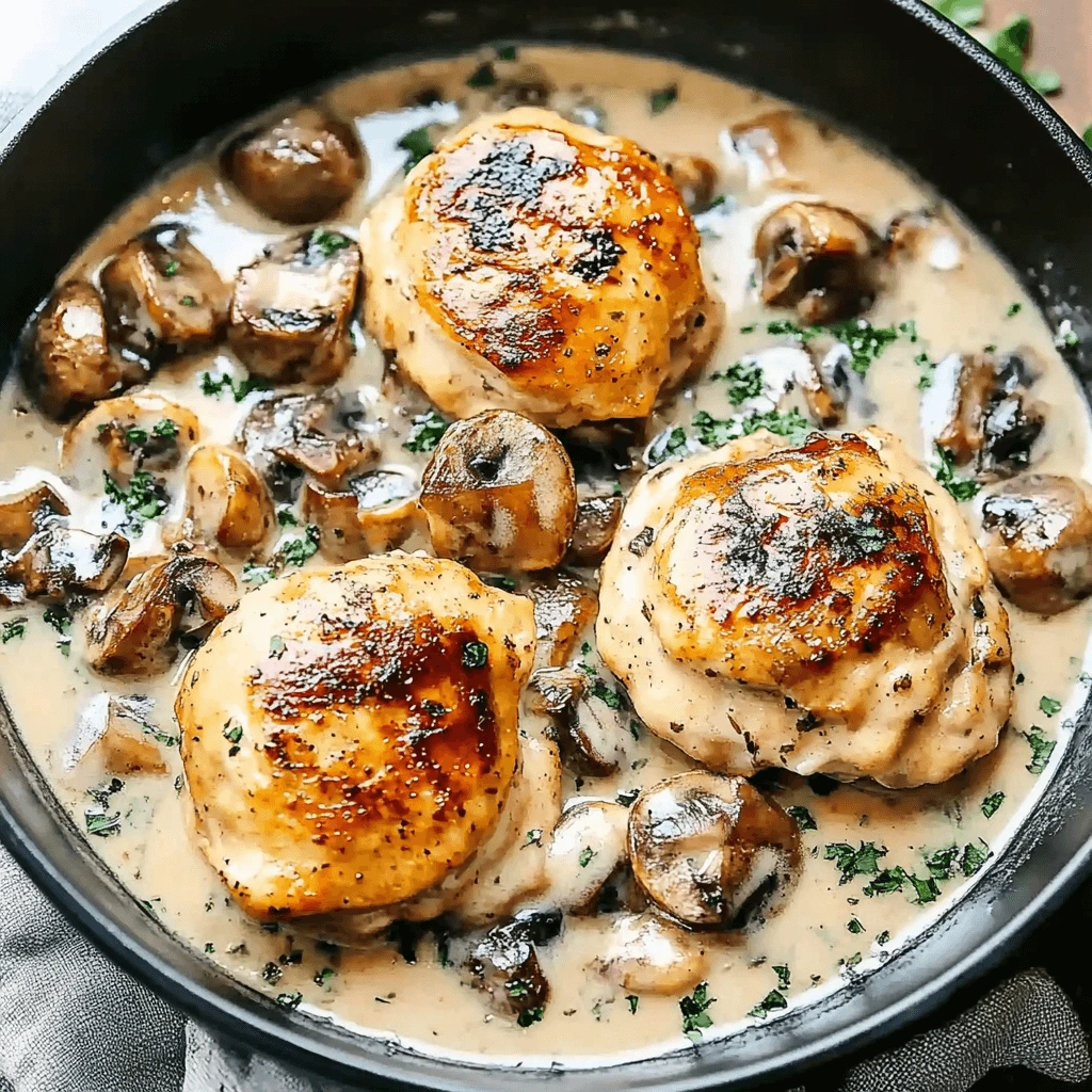 Chicken Thighs Creamy Mushroom Garlic Sauce