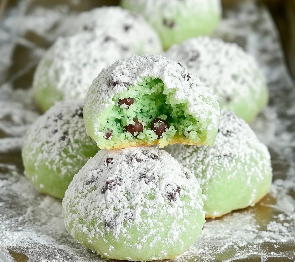 Mint Chocolate Chip Snowball Cookies